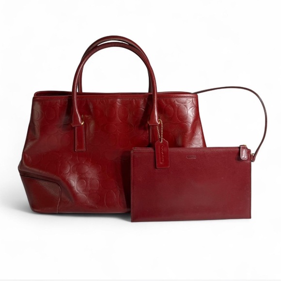 GORGEOUS RED VINTAGE COACH HAMPTONS Large Tote Bag Purse Leather - Picture 1 of 11